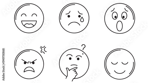 A collection of six emoticon faces expressing various emotions through illustrations.