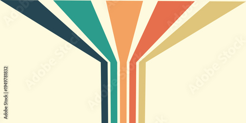 Abstract colorful 70s background vector. Vintage retro wallpaper with rainbow stripes and wavy lines. A 1970 color illustration suitable for posters, banners, decorative items and wall art.