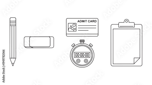 Student Identification and School Admission Line Icons with ID Card Clipboard Badge and Enrollment Symbols for Academic Administration Design