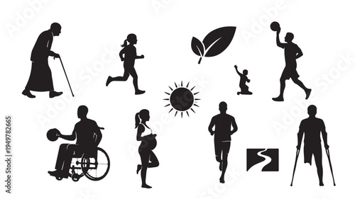 Diverse people engaging in various sports and activities outdoors under the sun.