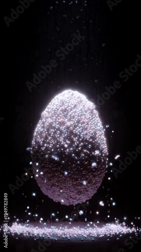 Macro photograph of a shimmering, textured, oval object with scattered particles, evoking a sense of cosmic wonder and scientific discovery against a dark background