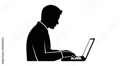 Man working on laptop computer.