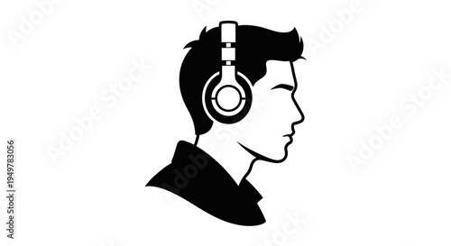 Man wearing headphones profile view.