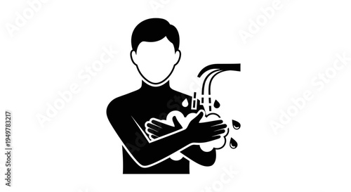 Man washing hands under faucet.