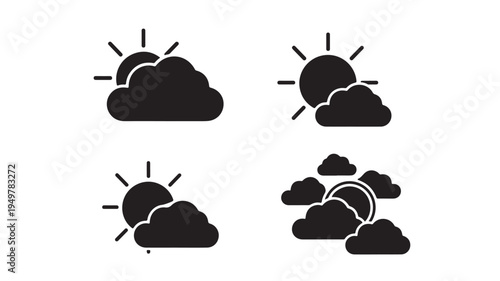Weather forecast icons show various sun and cloud conditions in a simple graphic style