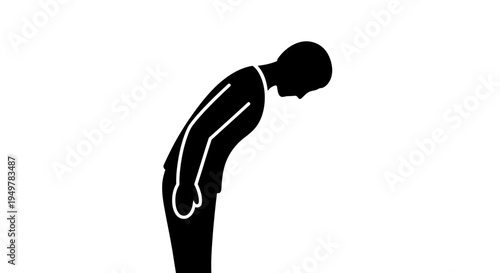 Person Bowing Head Down Silhouette Icon.