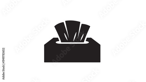 A black illustration of a box with tissues emerging from it.