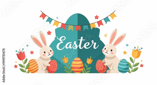 Easter celebration with bunnies eggs and flowers colorful decorations and festive atmosphere