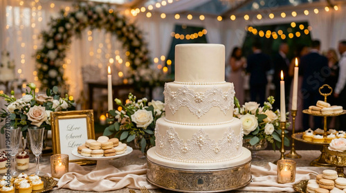 Wallpaper Mural Elegant Three Tier Wedding Cake Decorated with Pearl Accents Torontodigital.ca
