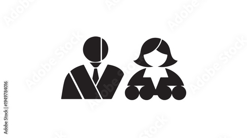 Businessman and woman in formal attire sitting together indoors