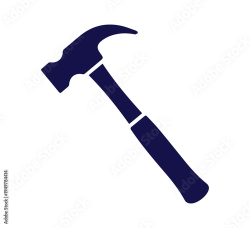 Simple navy blue doodle out line illustration of a hand sledge hammer tool on white background