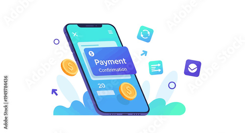Dynamic illustration shows a smartphone displaying payment options surrounded by security and convenience icons in a modern flat style