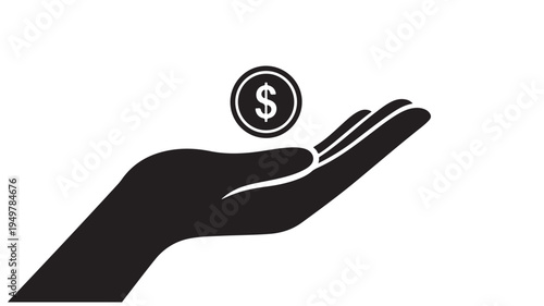 A hand holds a dollar coin in a simple illustration.