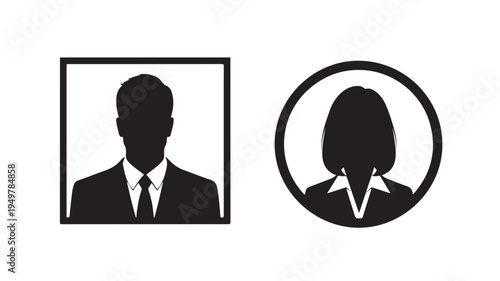 Two silhouetted business people icons one man and one woman