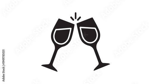 Two wine glasses clinking together in celebration at a festive event with drinks.