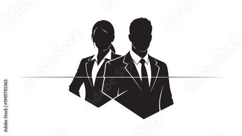 Two business professionals standing together in formal attire indoors