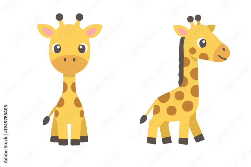 Obraz premium Cute Giraffe Character Vector Set, Standing and Side View Safari Animal Illustration for Kids Wall Art and Greeting Cards