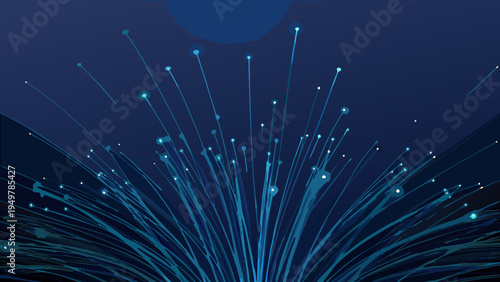 Abstract blue background with glowing lines and scattered light points