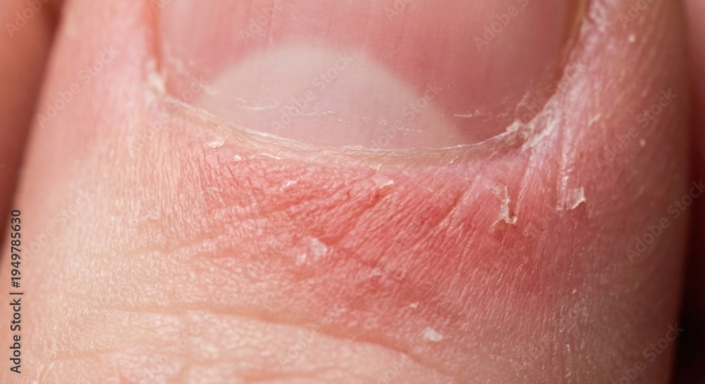 Fototapeta premium Extreme macro of paronychia infection on finger cuticle