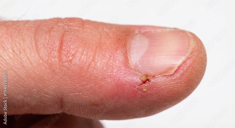 Fototapeta premium Infected finger with paronychia from manicure injury