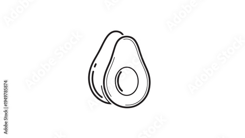 An illustration shows a halved avocado on a plain surface in close-up.