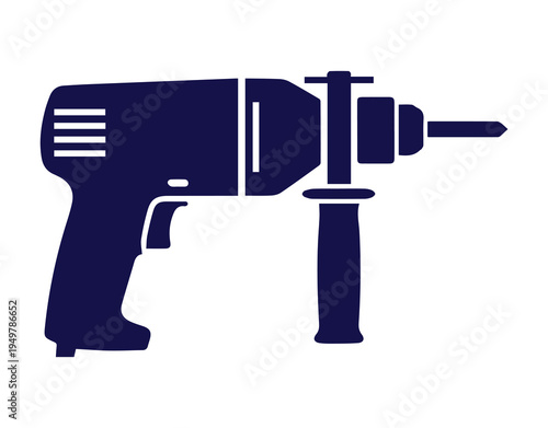 Illustration of a vintage cordless electric drill tool in a flat design style