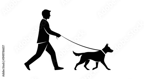 Man Walking Dog on Leash Silhouette.