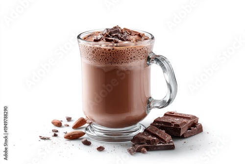 Delicious chocolate drink with chocolate pieces.