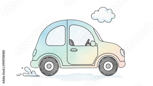 A cartoon car drives on a road with smoke and a thought bubble