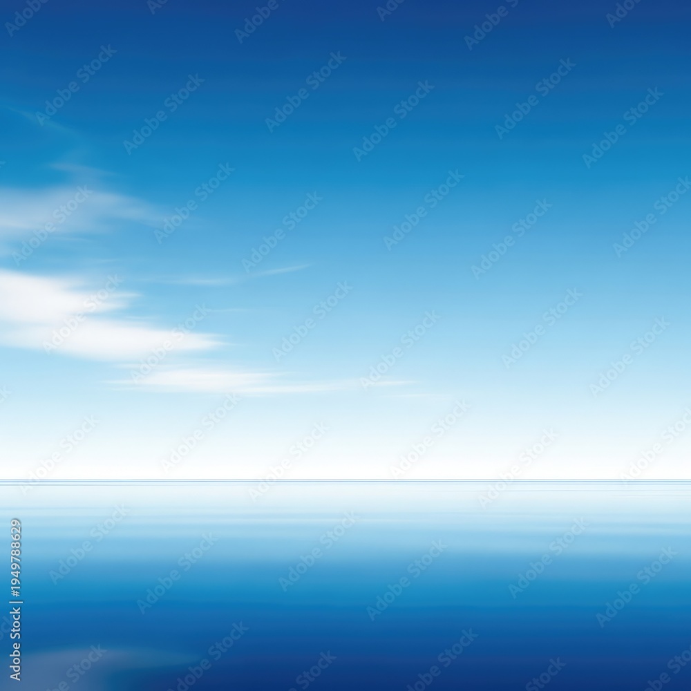 Obraz premium A boundless expanse of blue and white, depicting a calm ocean meeting a clear sky in a seamless, unending view, pure, serene, future