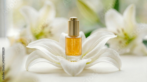 Wallpaper Mural Luxury Perfume Oil Bottle Placed on a White Lily Petal Torontodigital.ca