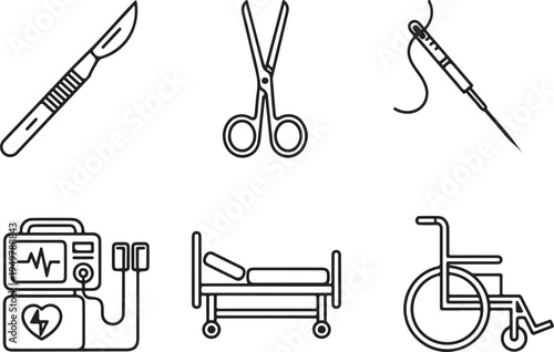 Essential medical and healthcare symbols for patient care and equipment