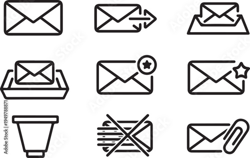 Common icons representing various email-related actions and statuses
