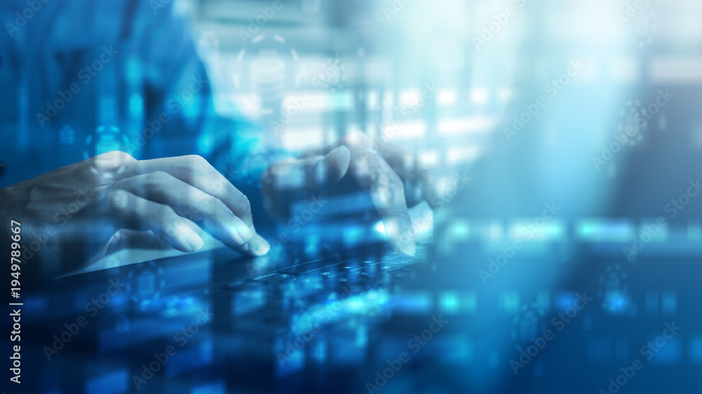 Fototapeta premium Professional analyzing big data on digital dashboard interface. Concept of data analytics, database processing, artificial intelligence, financial statistics, and technology-driven business decision.