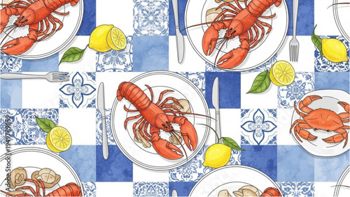 Lobsters are served on plates at a formal dinner table outdoors