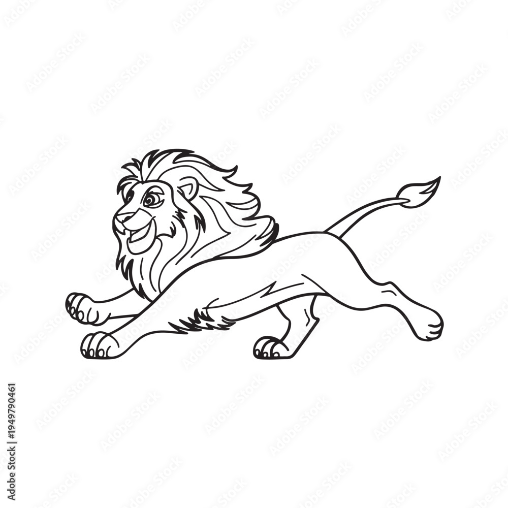 Obraz premium Roaring Lion Illustration: A bold illustration of a majestic lion in a dynamic pose, exuding strength and confidence with its flowing mane and focused expression.