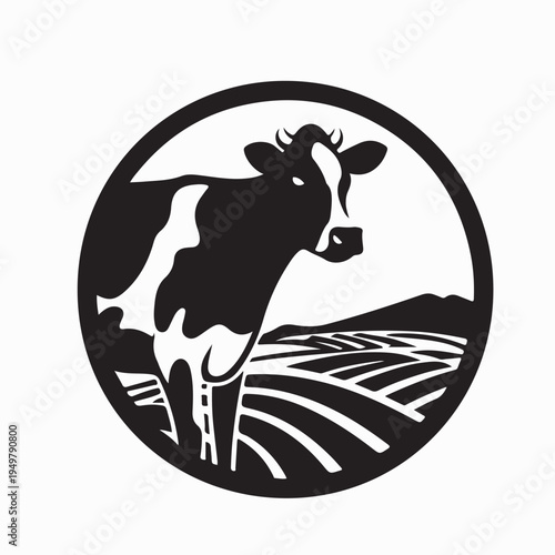 Dairy Farm Cow Logo Vector Agriculture Milk Production Mascot Symbol