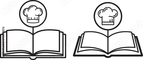 Open cookbook icons silhouette for recipes and learning