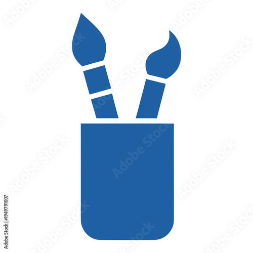 Blue Paintbrushes In Caddy Outline UI Icon