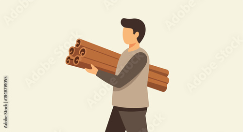 Person holding a bunch of cinnamon sticks against a pale background