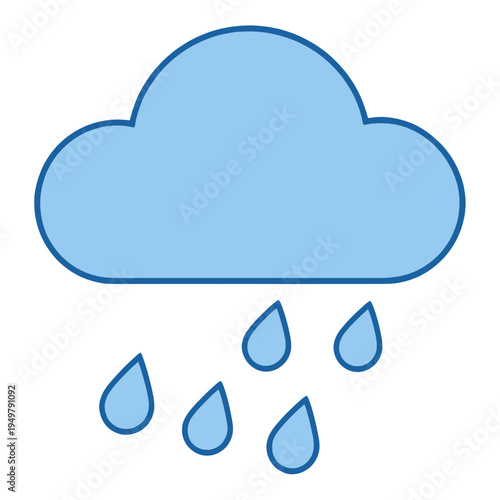 Blue Rain Cloud With Drops Flat Icon