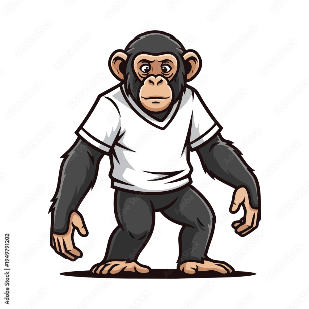 Naklejka premium Cartoon monkey in white shirt standing.