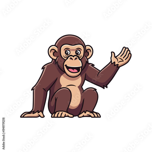 Smiling cartoon monkey waving hand.