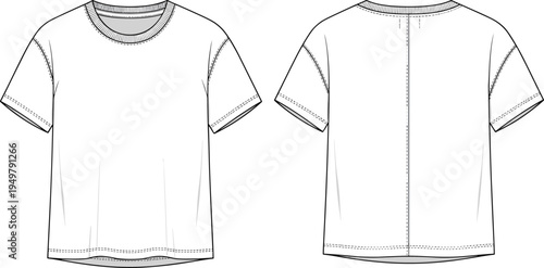 Technical CAD fashion flat vector illustration of a men's denim trucker vest featuring chest flap pockets, button closure, and topstitching.