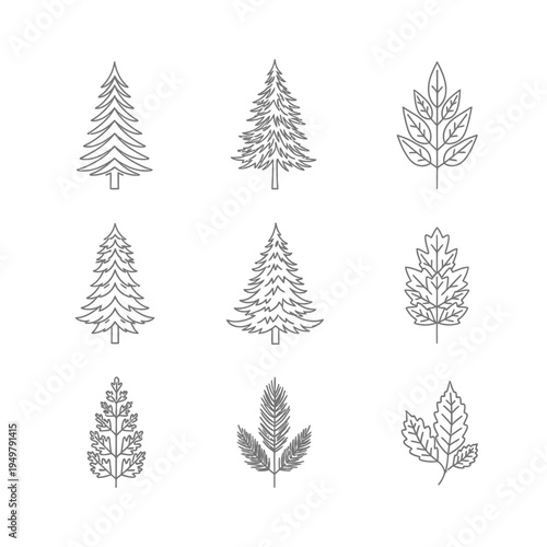 Collection of various tree line art.