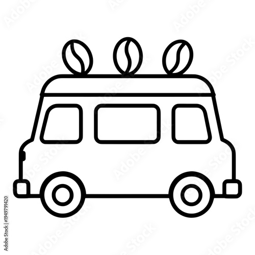 Coffee Van With Roasted Beans Line Icon