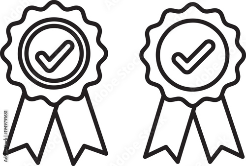 Check mark ribbon award icon for quality and approval
