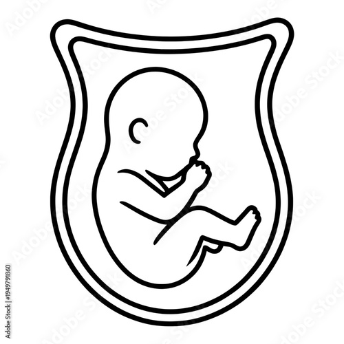 Fetus Inside Womb Shield Outline Vector Icon