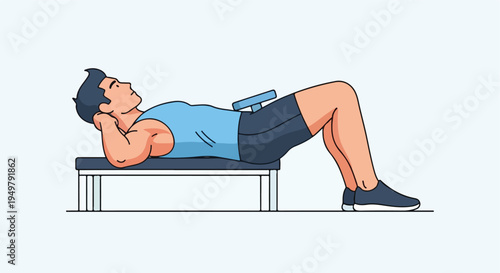 Man doing abdominal exercise on bench with weight on stomach