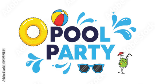 Vector pool party illustration with icons